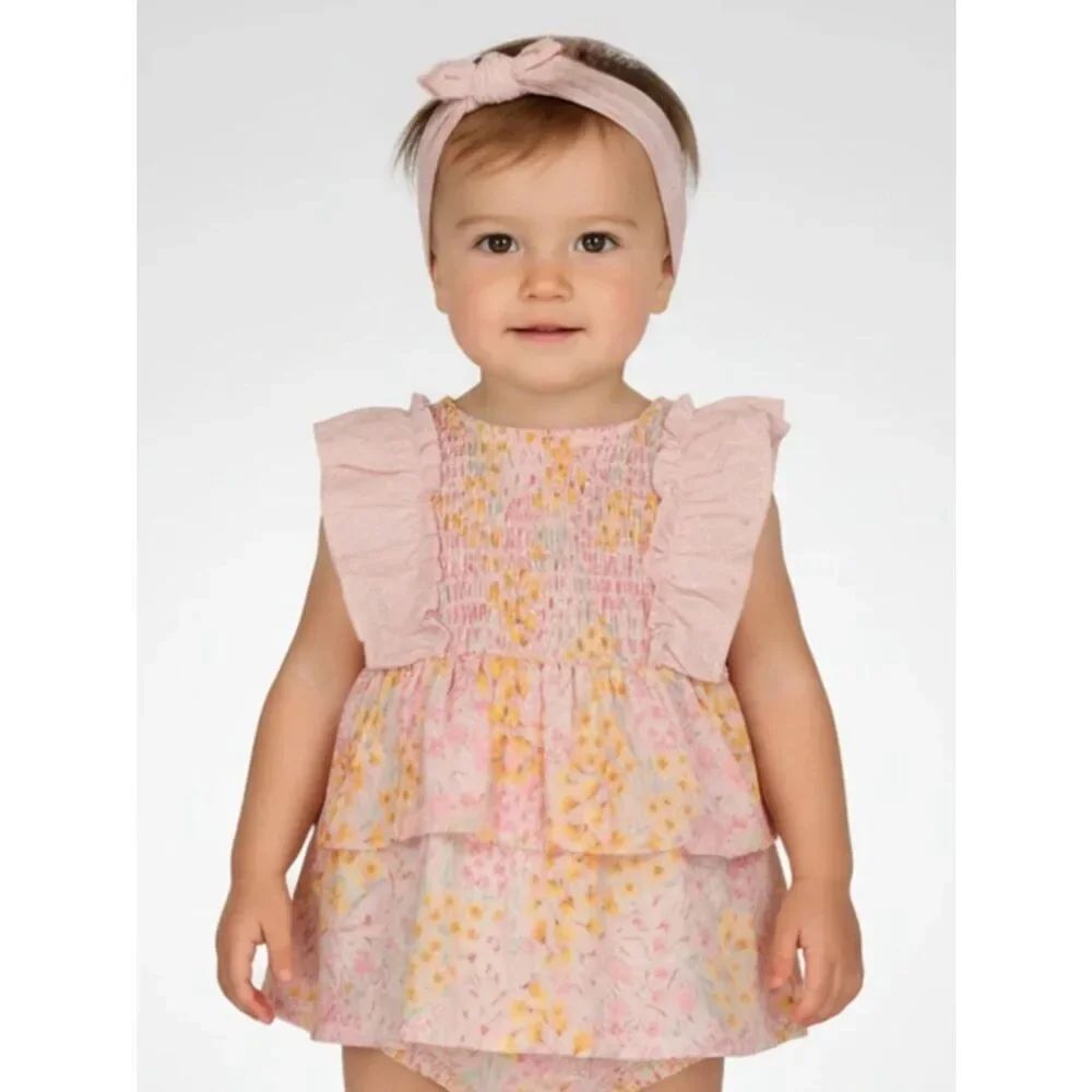Nanette Lepore baby dusty pink smocked bodice 3 piece dress set NWT size 3-6 m